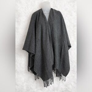 Gray Open-Front Fringe Poncho Wrap | One Size | Cozy Chic Layer